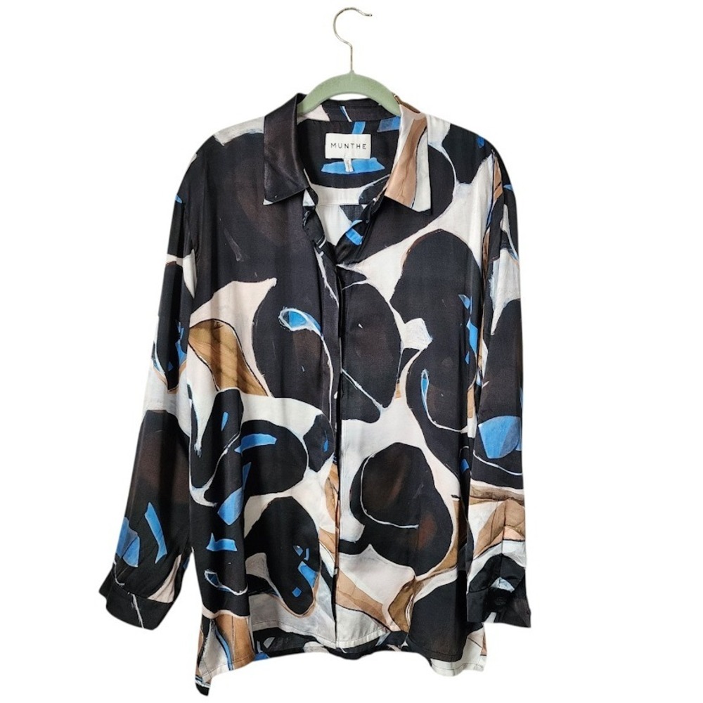 MUNTHE Laseia Abstract Print Silk Blend Button up Blouse Long Sleeve Top Size 38